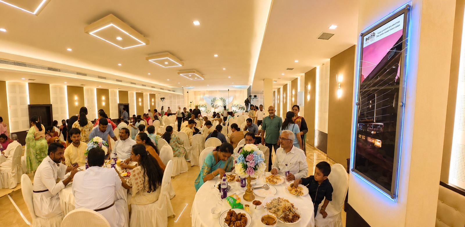 Guests dining in the banquet hall