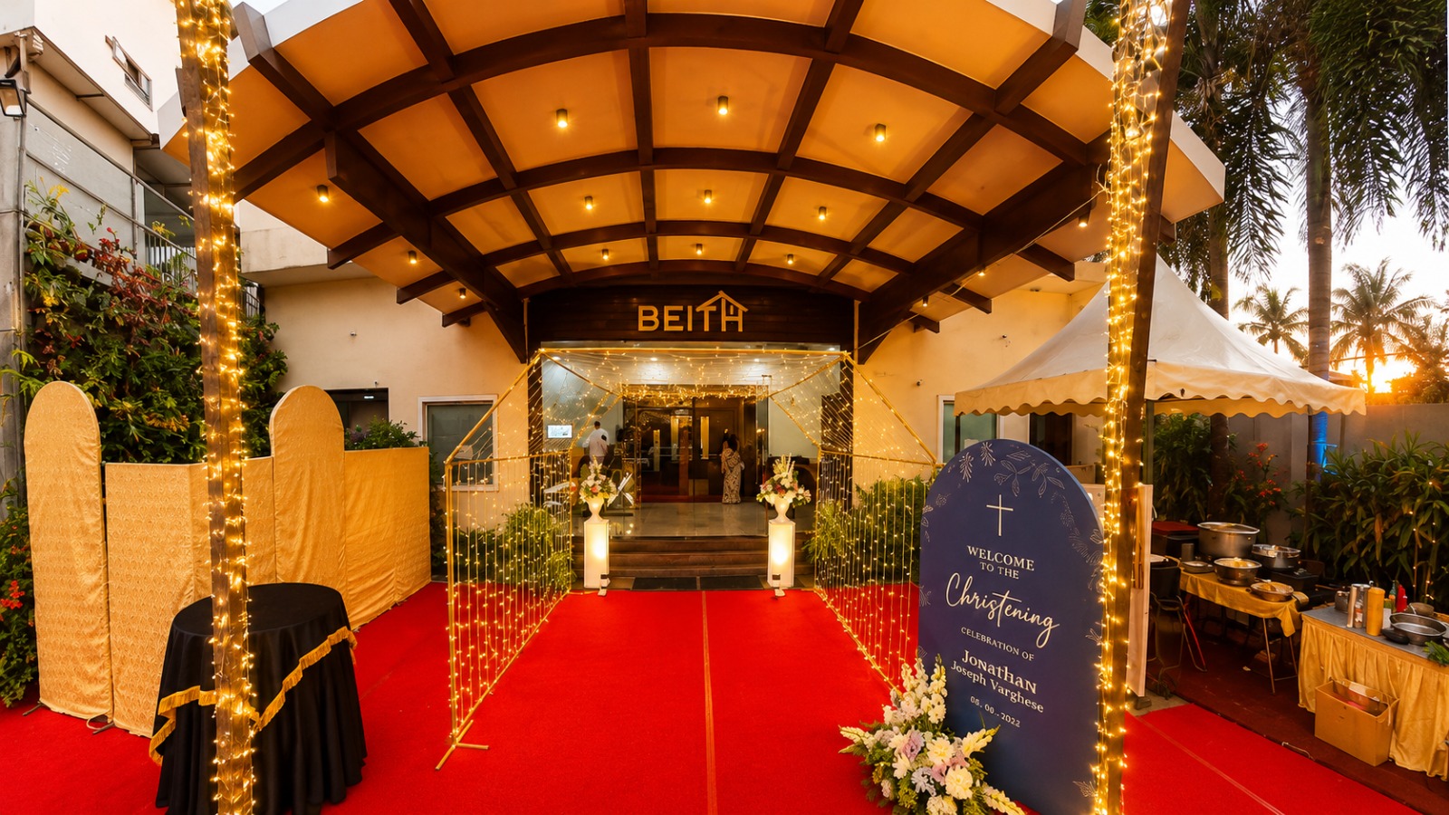 Lit entrance canopy at Beith